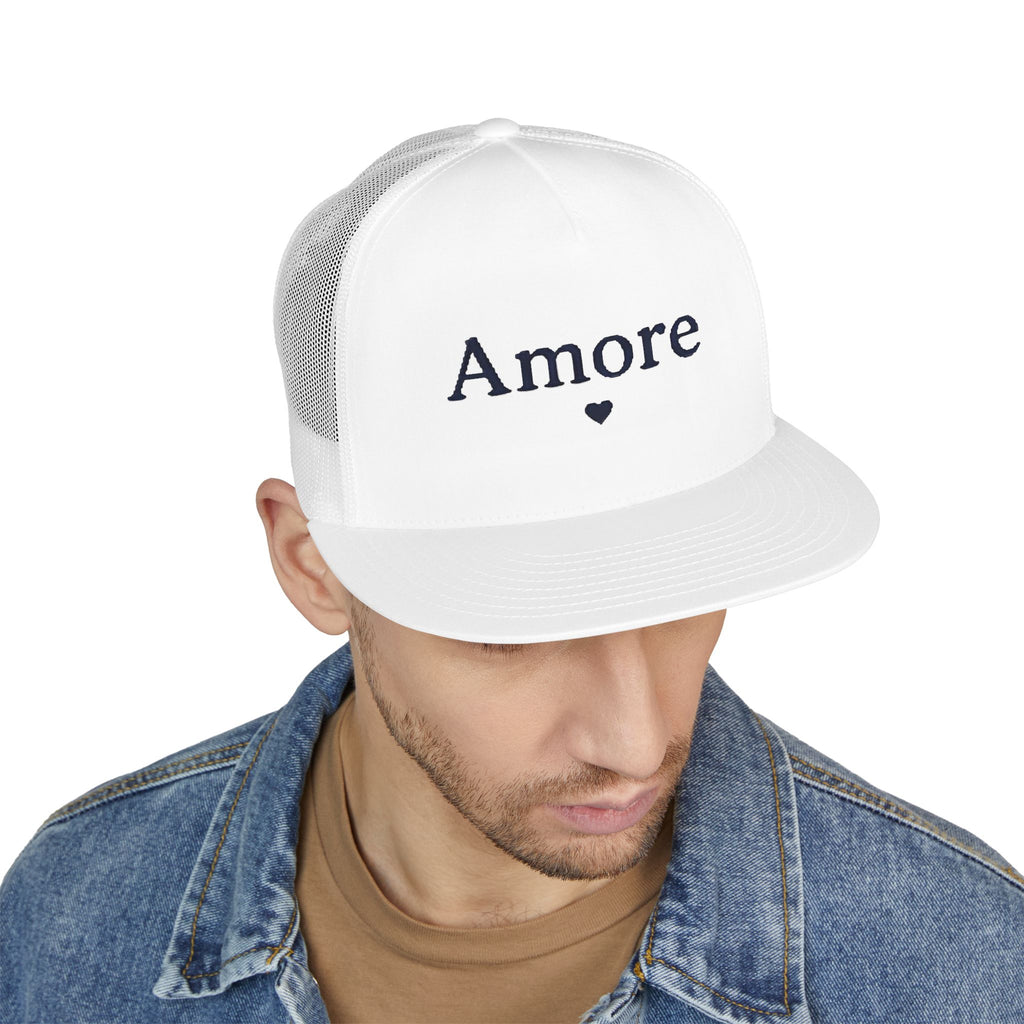 Amore Heart Trucker Hat – Vintage Script Snapback Cap