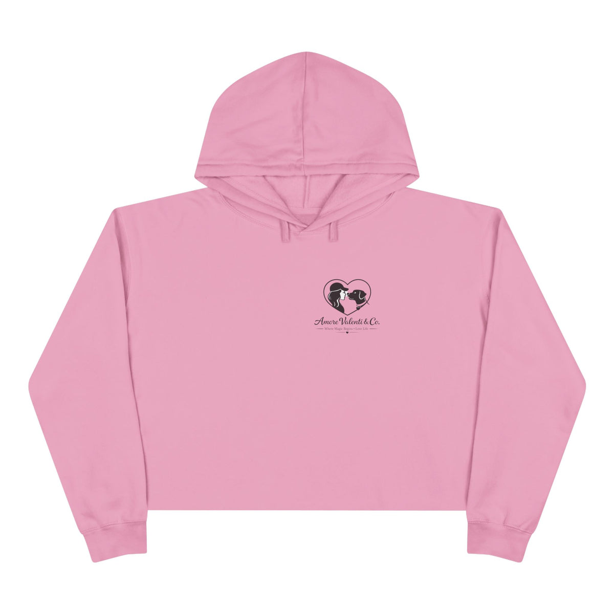 Adult Crop Hoodie Amore Valenti & Co Logo Dog Heart Silhouette
