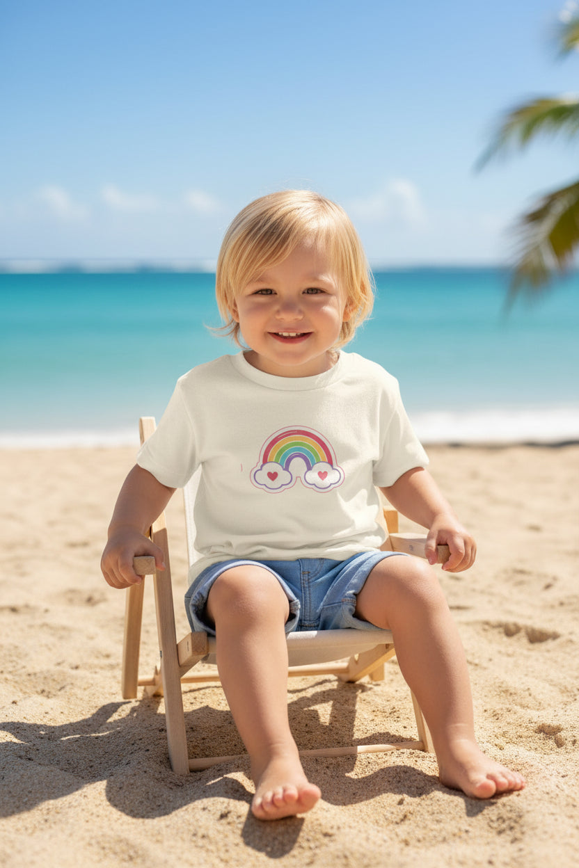 Toddler Rainbow with Heart Clouds T-Shirt