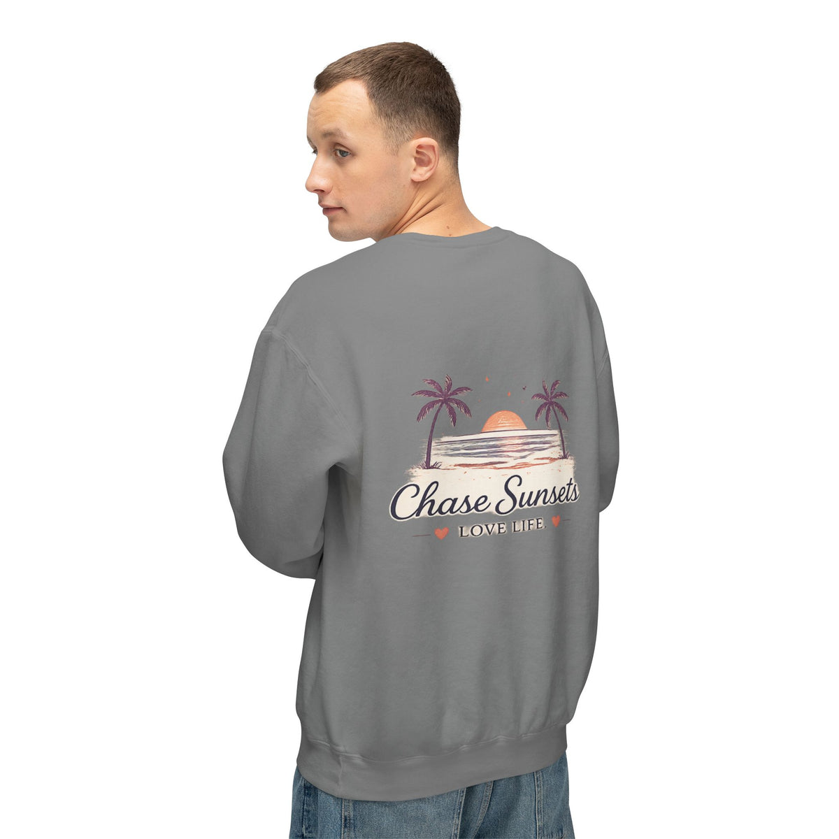 Adult Chase Sunsets Crewneck Sweatshirt Amore Silhouette Graphic