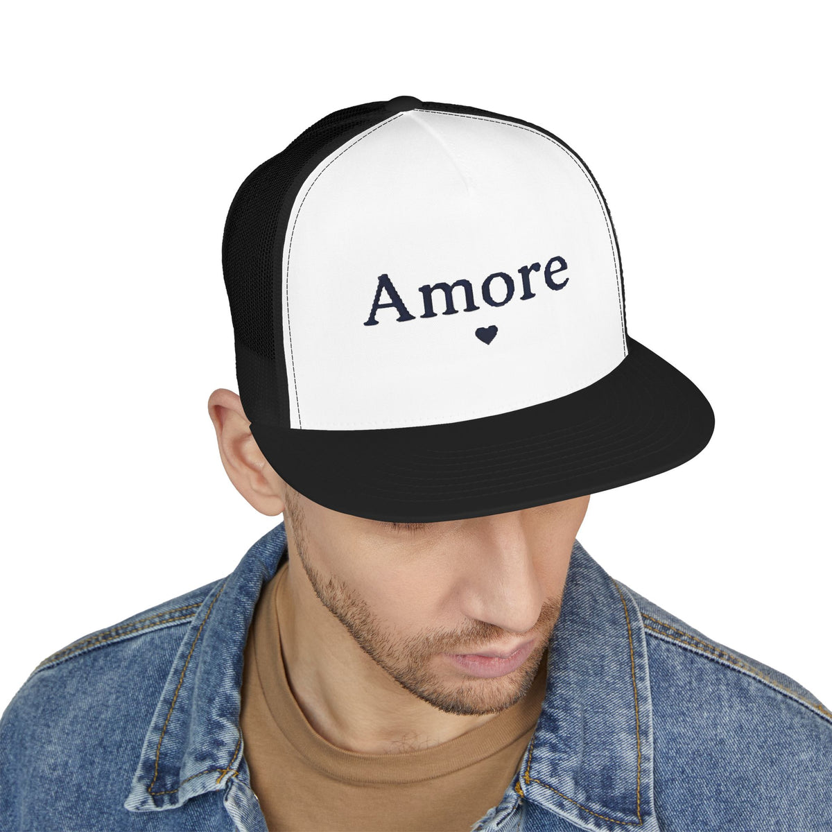 Amore Heart Trucker Hat – Vintage Script Snapback Cap