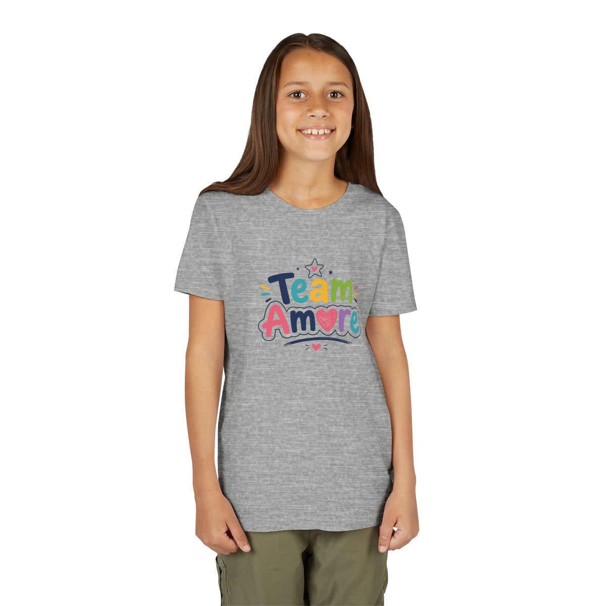 Youth Colorful "Team Amore" with Heart & Puppy Graphic T-Shirt