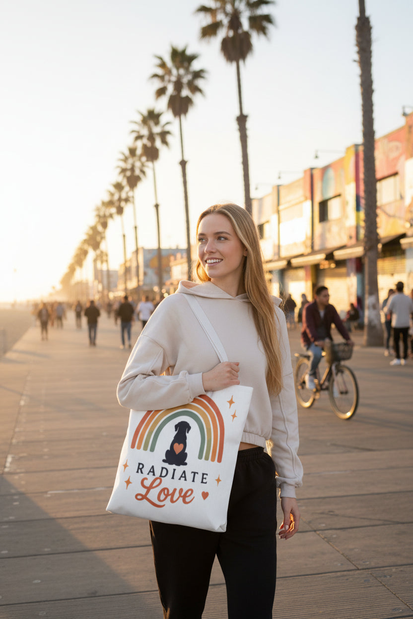 Radiate Love Dog Rainbow Tote Bag