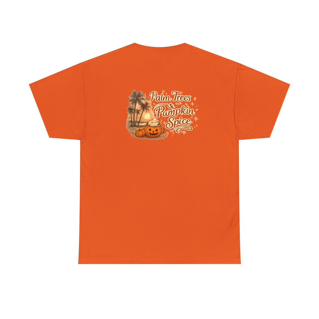 Women's Amore Halloween Icon Palm Trees & Pumpkin Spice Graphic T-Shirt