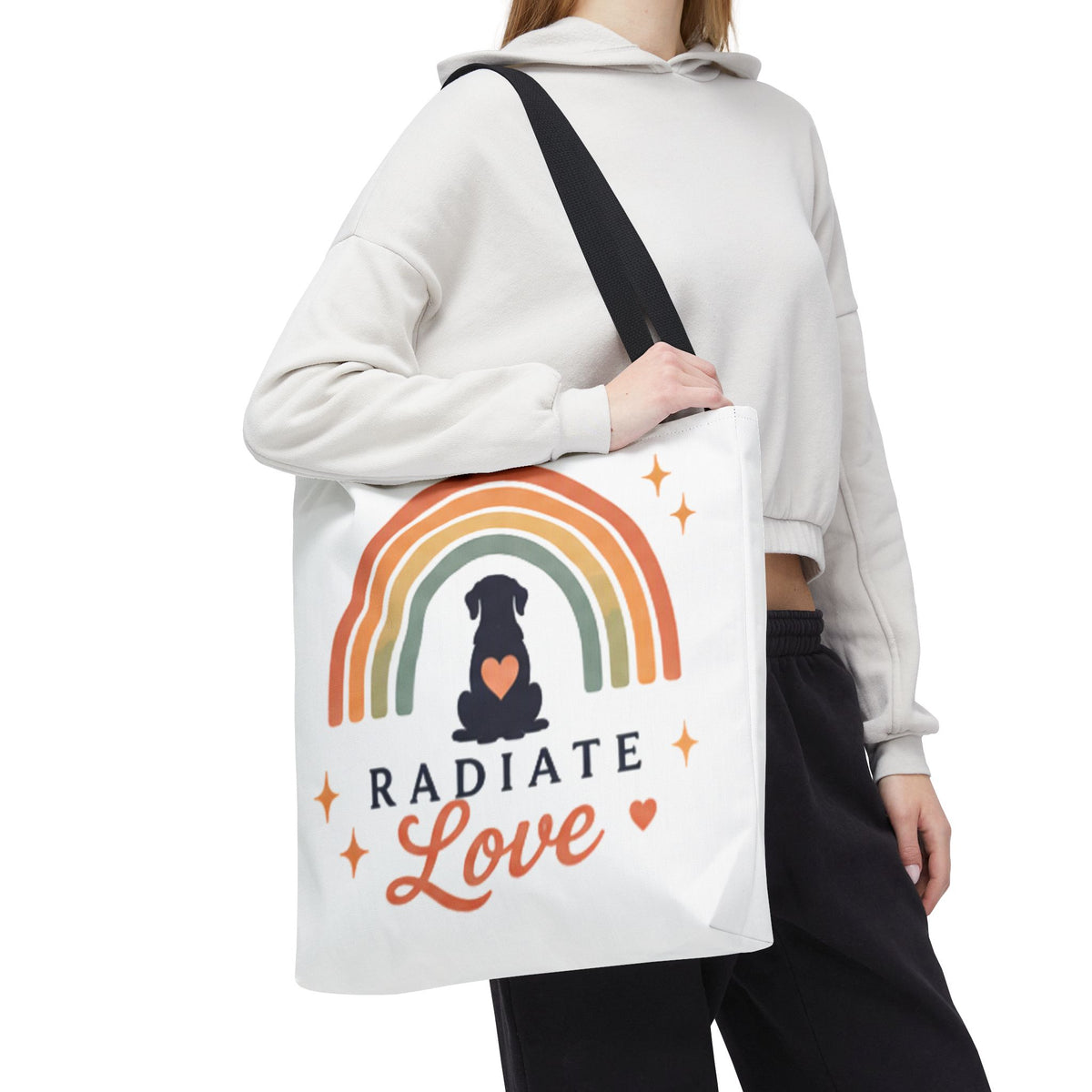 Radiate Love Dog Rainbow Tote Bag