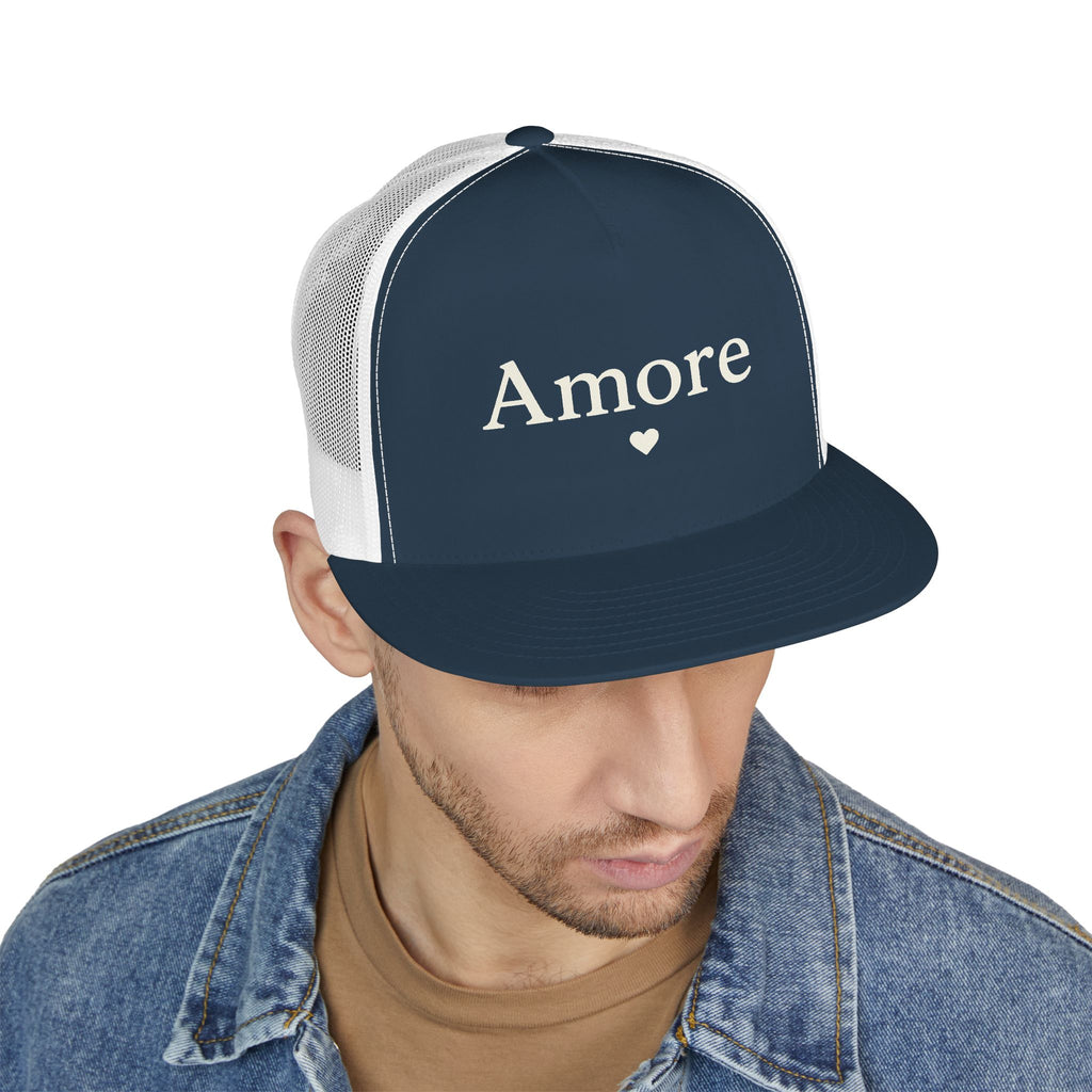 Amore Heart Trucker Hat – Vintage Script Snapback Cap