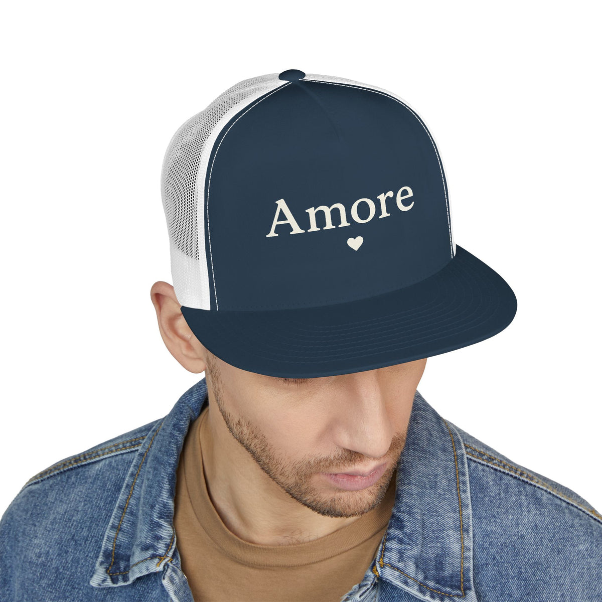 Amore Heart Trucker Hat – Vintage Script Snapback Cap