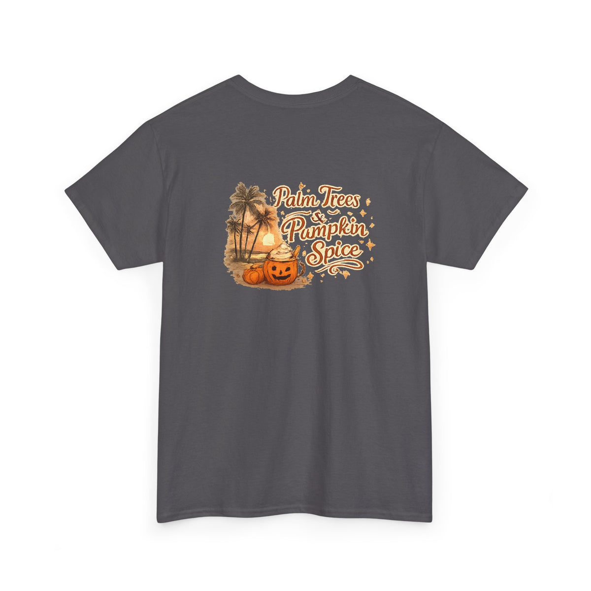 Women's Amore Halloween Icon Palm Trees & Pumpkin Spice Graphic T-Shirt
