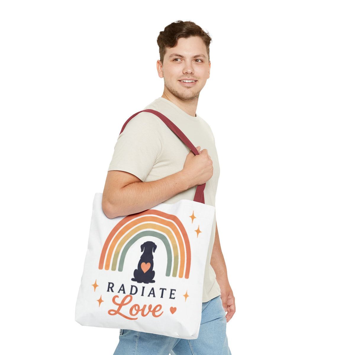 Radiate Love Dog Rainbow Tote Bag
