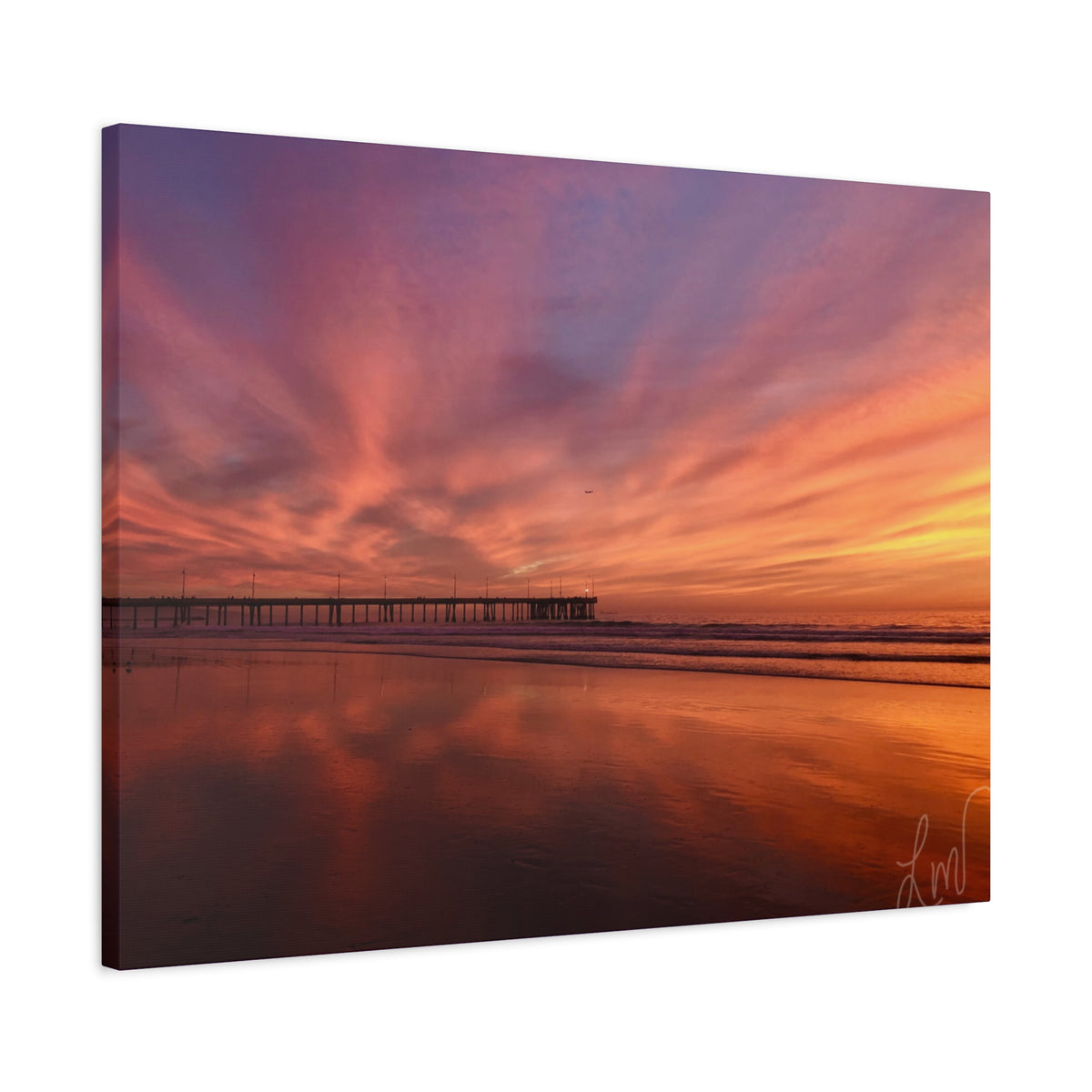 Sunset Pier Reflection Canvas Art - Matte Stretched Wall Decor