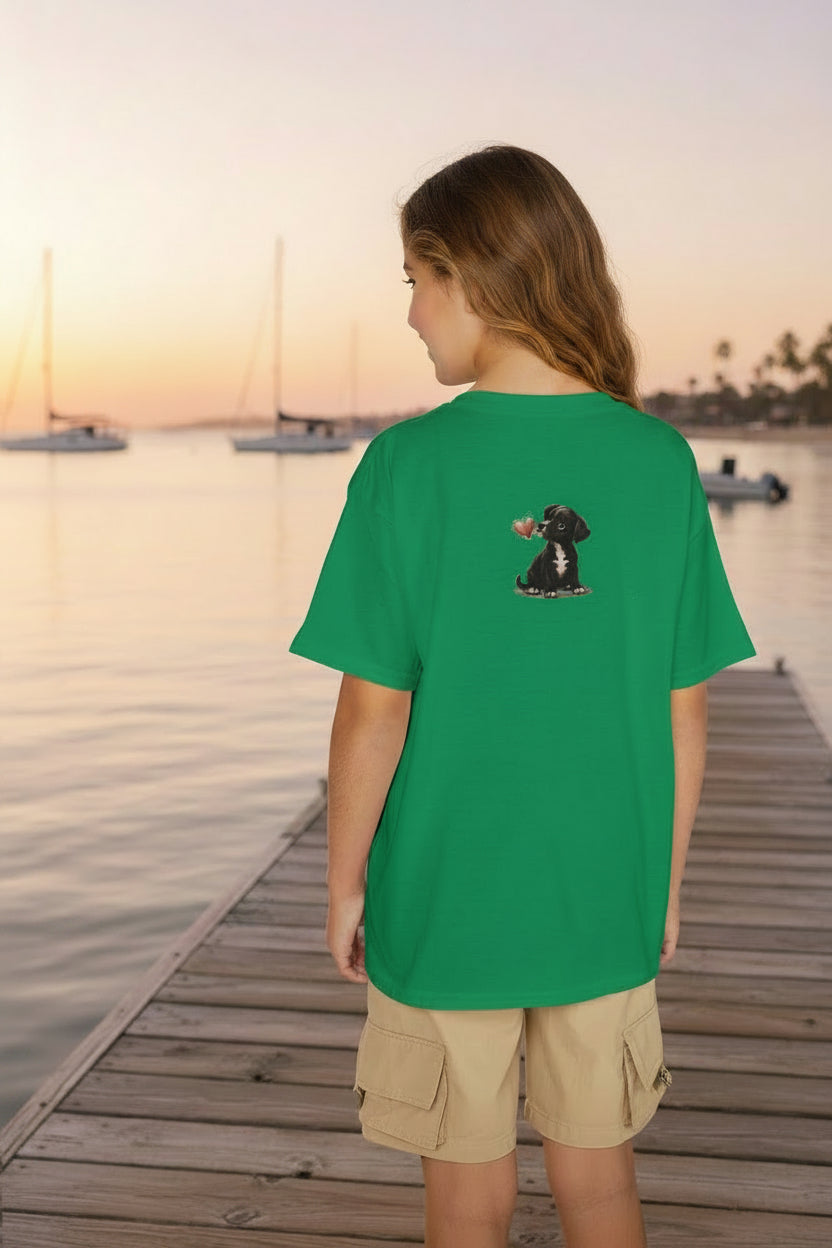 Kids Watermelon Slice T-Shirt with Amore Puppy Back Graphic
