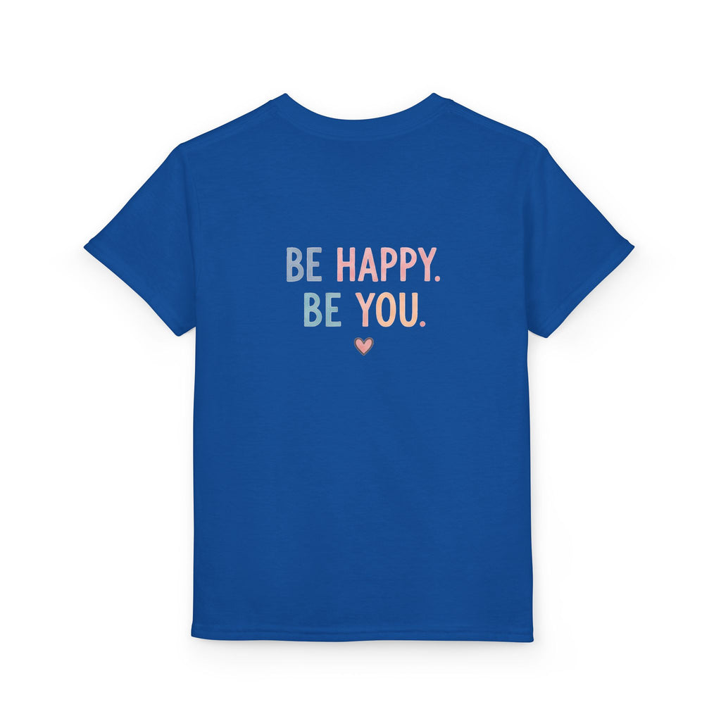 Youth T-Shirt Cute Puppy Front & “Be Happy. Be You.” Back