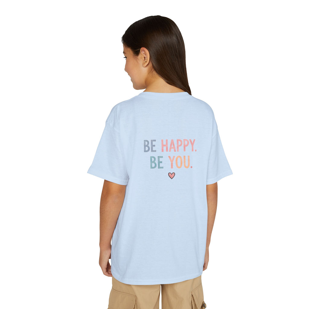 Youth T-Shirt Cute Puppy Front & “Be Happy. Be You.” Back