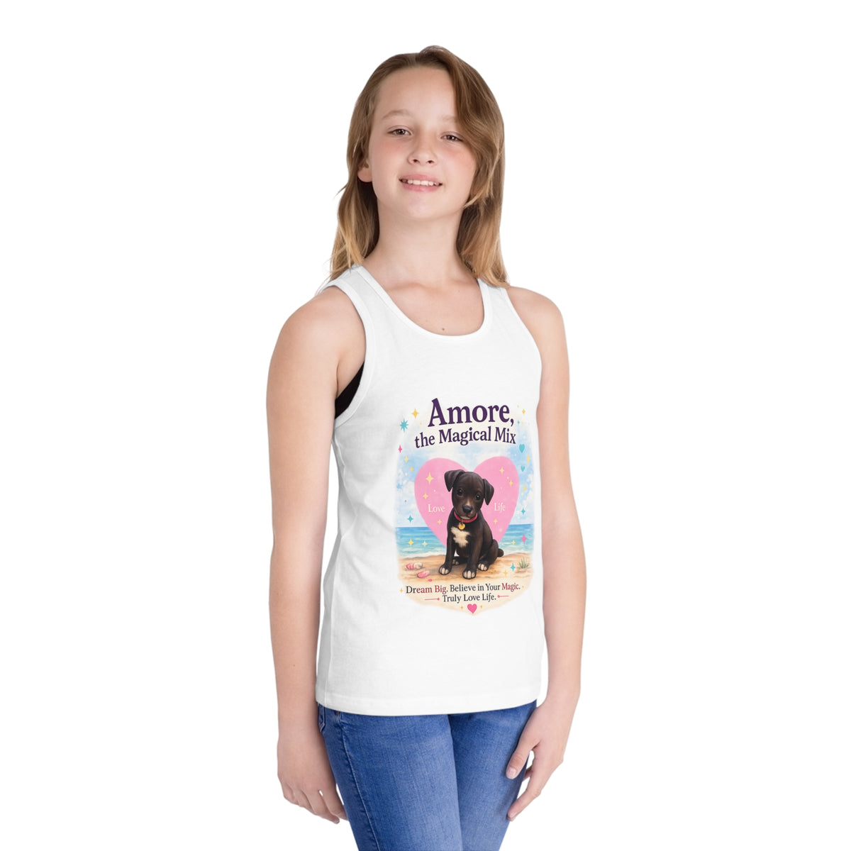 Kids Tank Top "Amore, the Magical Mix" Puppy Beach Graphic (Dream Big, Believe in Your Magic)