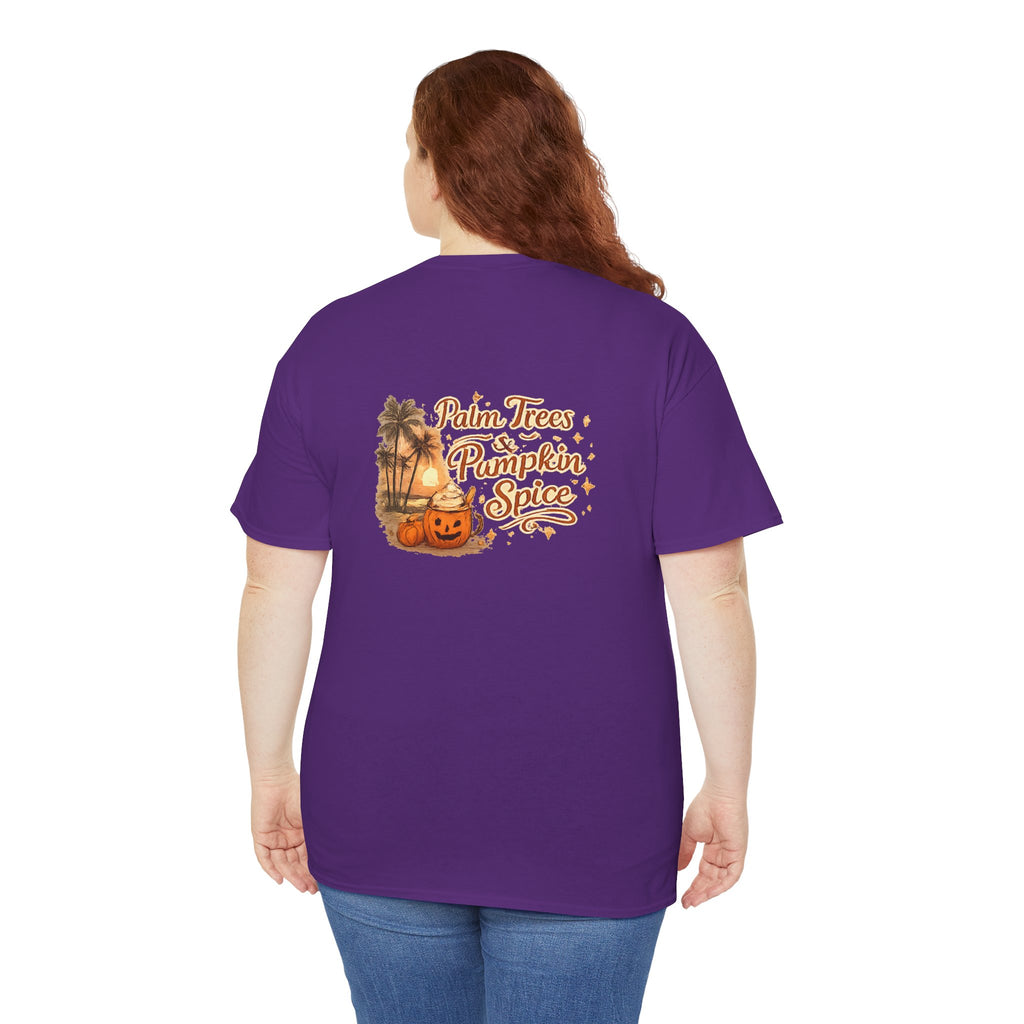 Women's Amore Halloween Icon Palm Trees & Pumpkin Spice Graphic T-Shirt