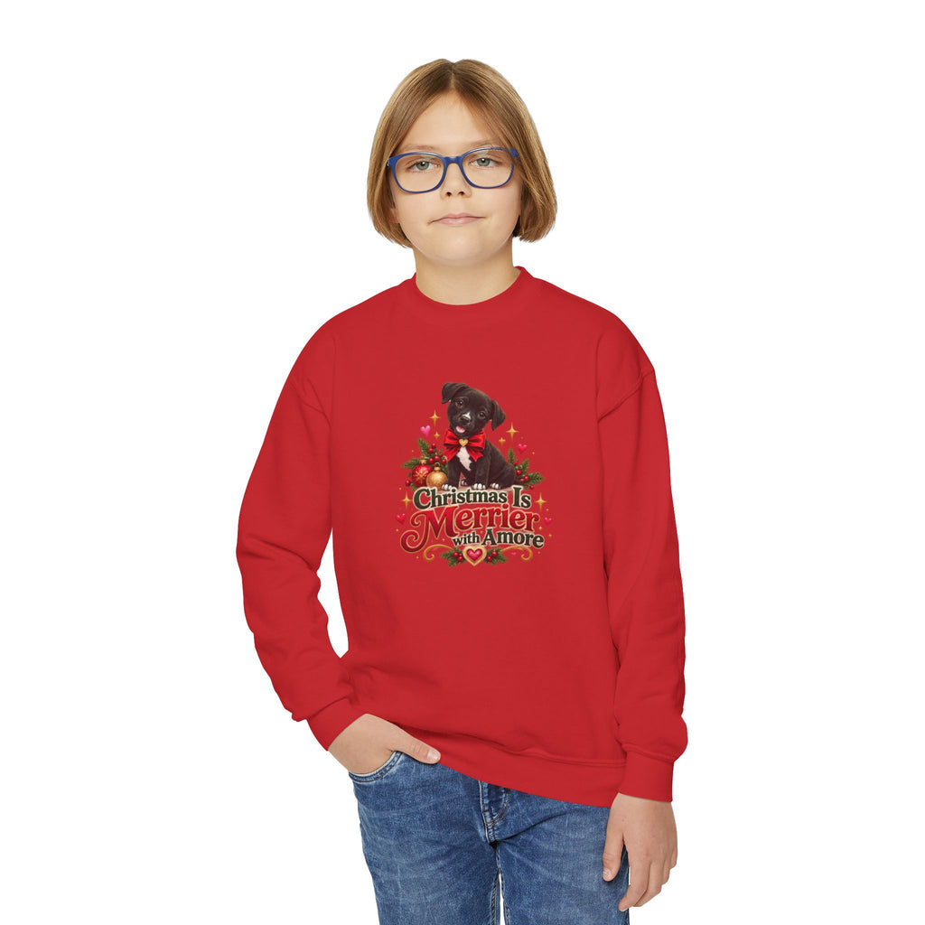 Christmas Is Merrier with Amore Youth Crewneck Sweatshirt