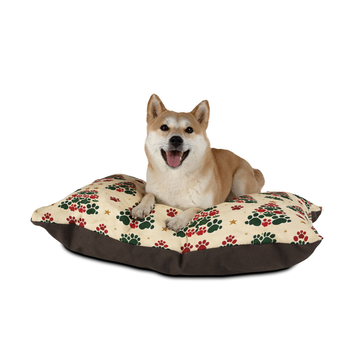 Holiday Paw Print Pet Bed — Festive Christmas Tree Pattern