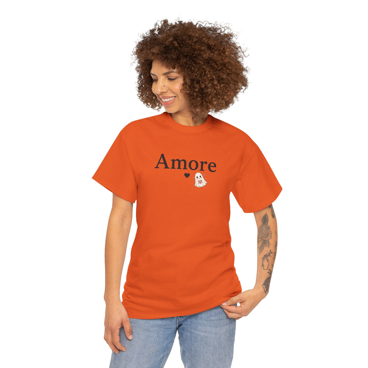 Women's Amore Halloween Icon Palm Trees & Pumpkin Spice Graphic T-Shirt