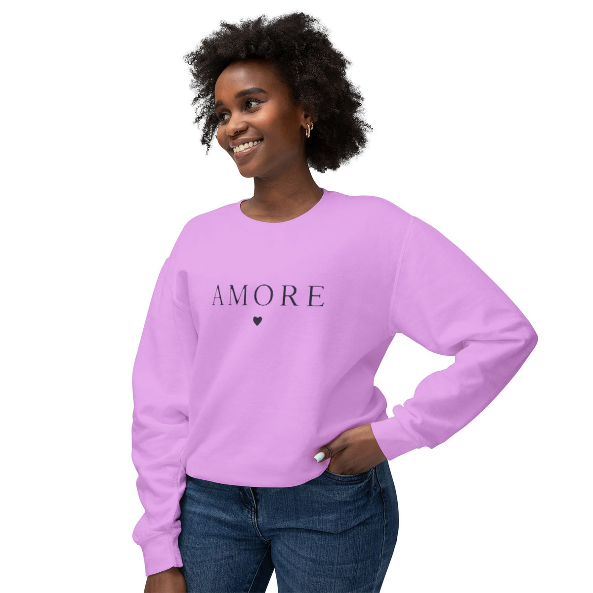 Amore Heart Lightweight Crewneck Sweatshirt Pullover