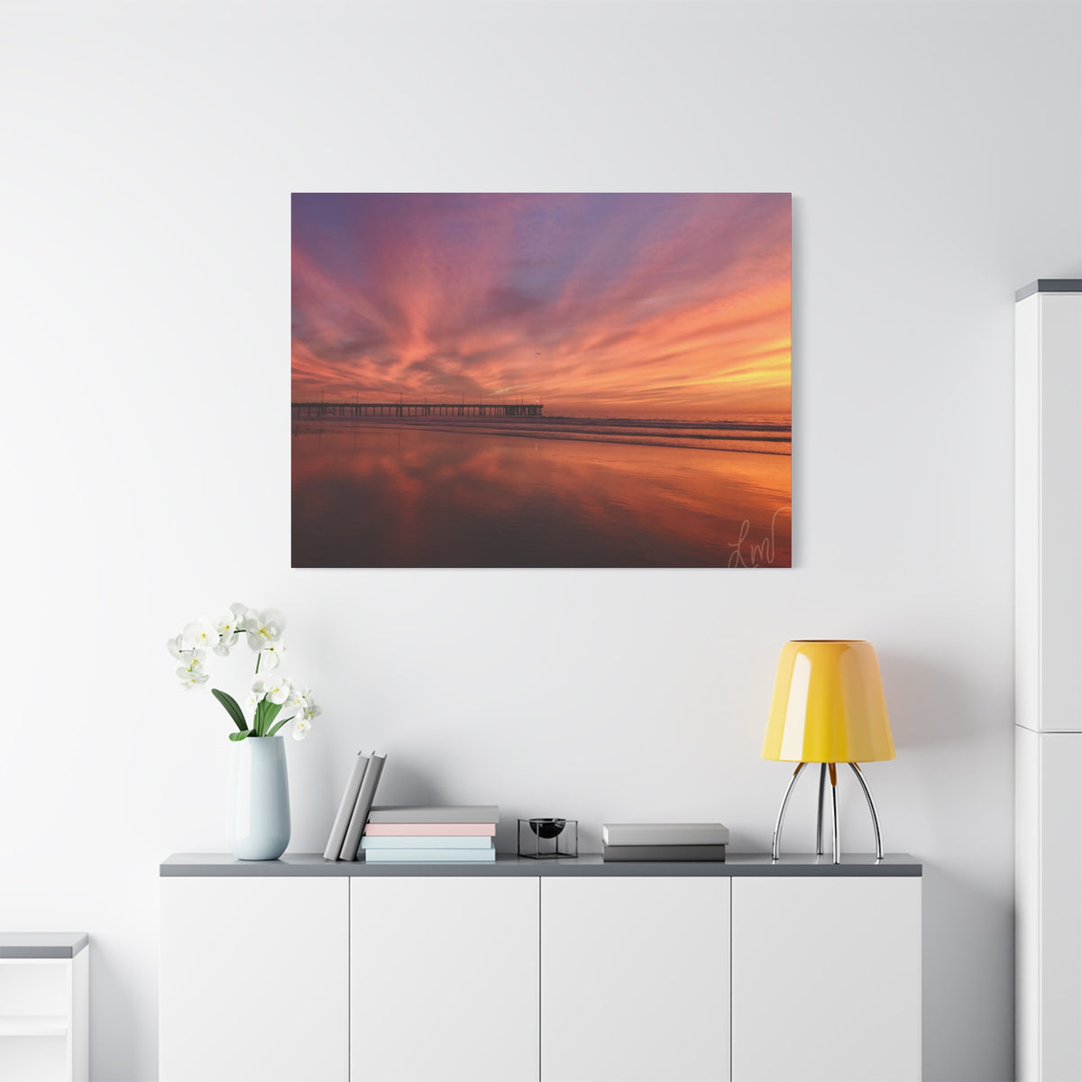 Sunset Pier Reflection Canvas Art - Matte Stretched Wall Decor