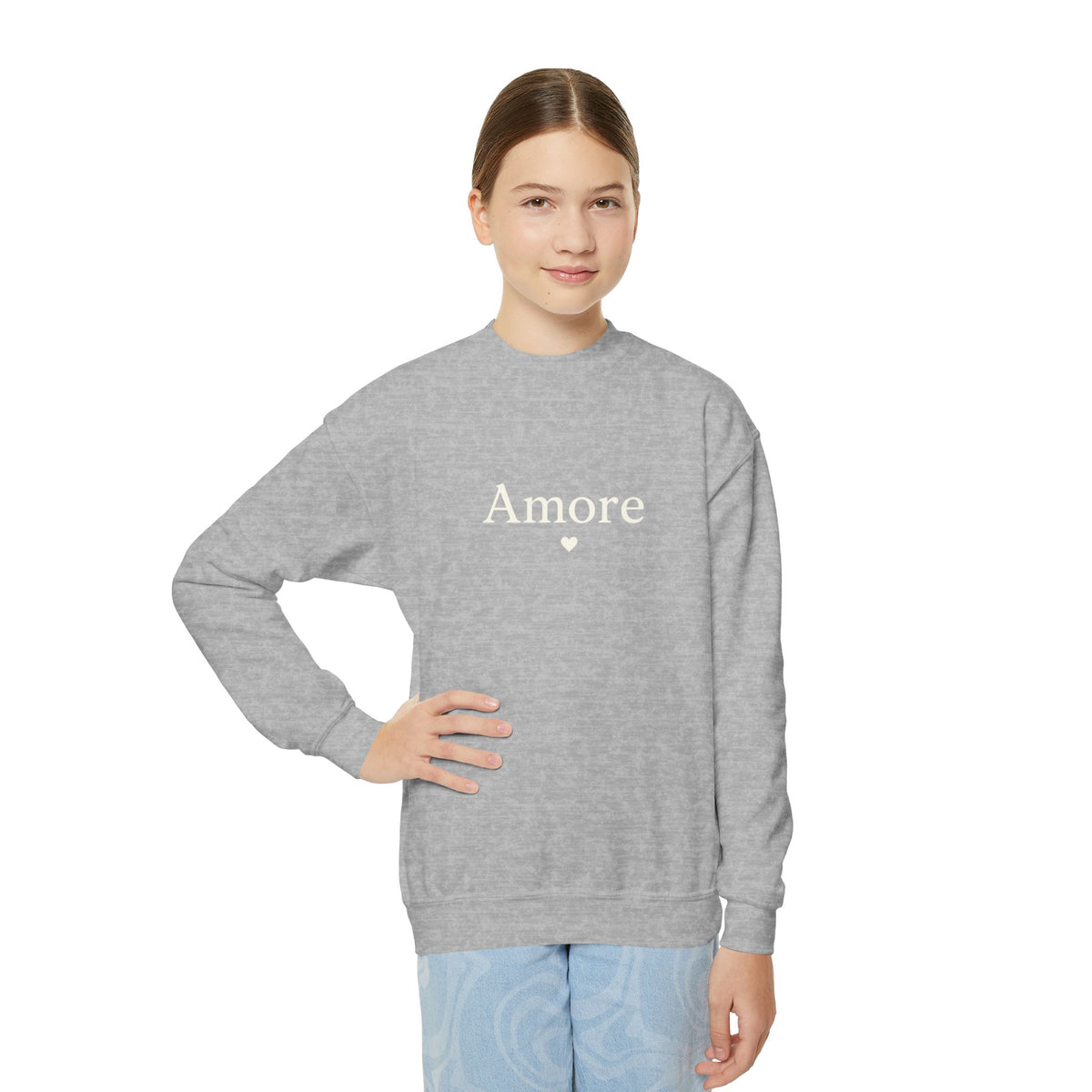 Amore Youth Crewneck Sweatshirt Heart Paw Graphic