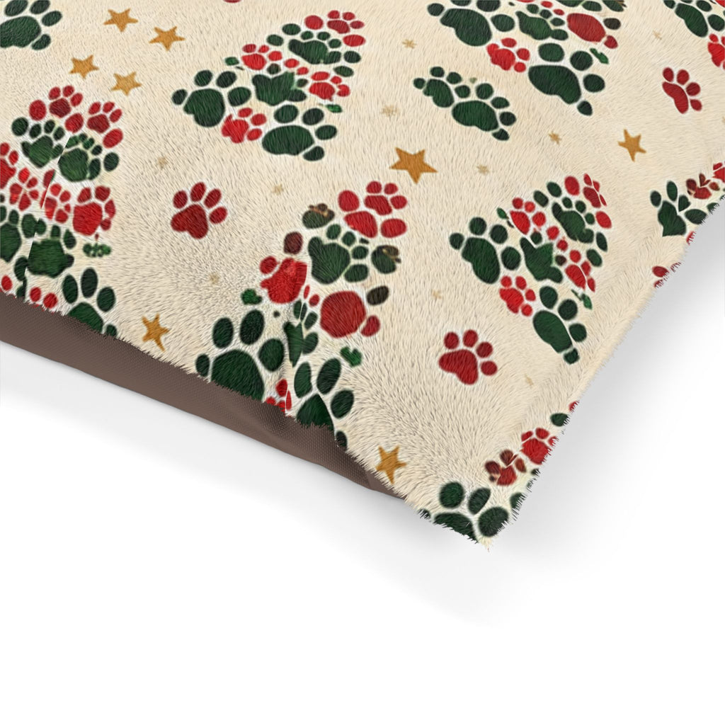 Holiday Paw Print Pet Bed — Festive Christmas Tree Pattern