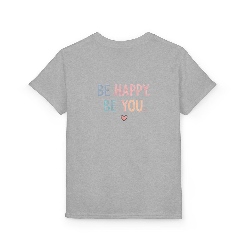 Youth T-Shirt Cute Puppy Front & “Be Happy. Be You.” Back