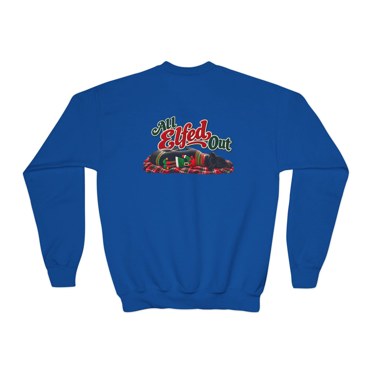 Youth Crewneck Sweatshirt — “Holiday Helper” & “All Elfed Out” Back