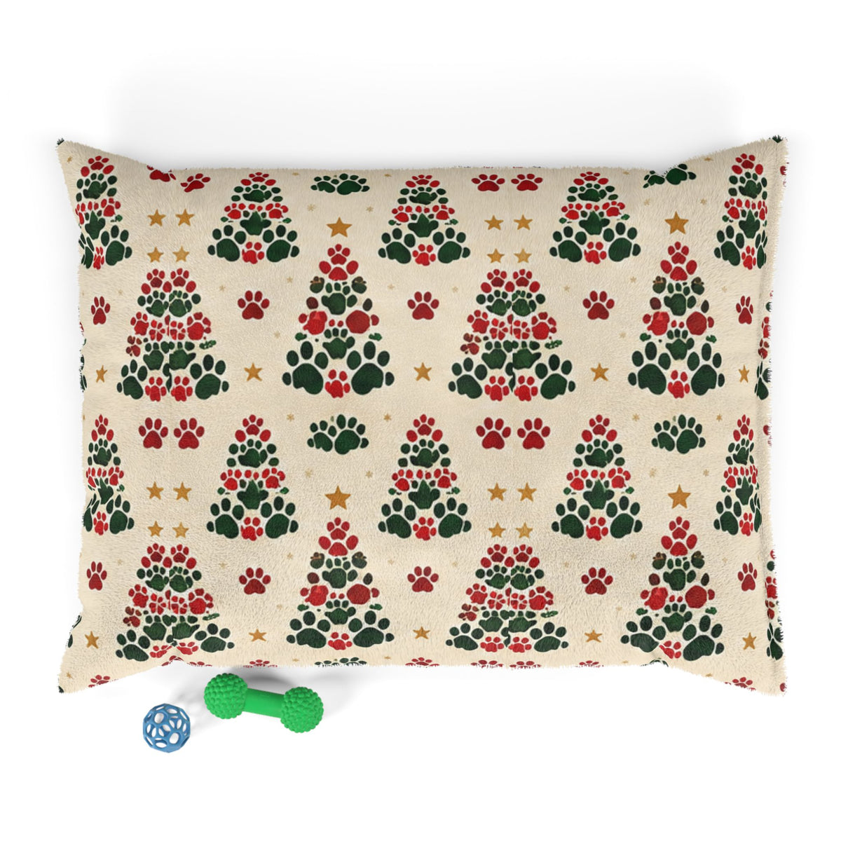 Holiday Paw Print Pet Bed — Festive Christmas Tree Pattern
