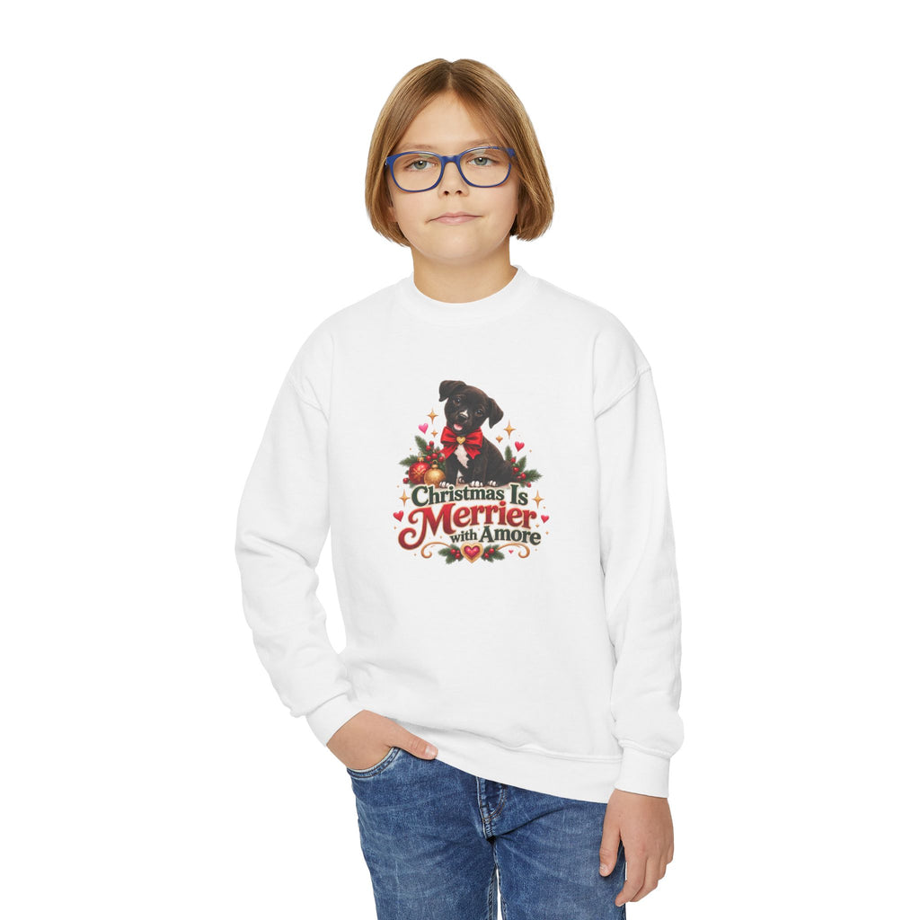 Christmas Is Merrier with Amore Youth Crewneck Sweatshirt