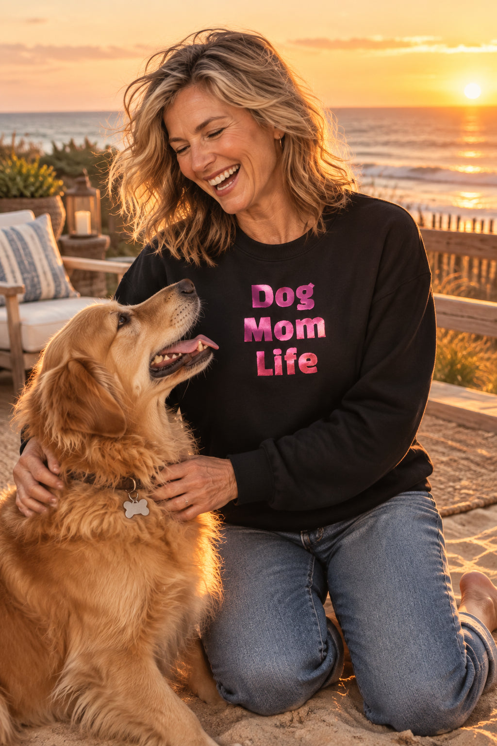 Metallic Dog Mom Life Crewneck Sweatshirt