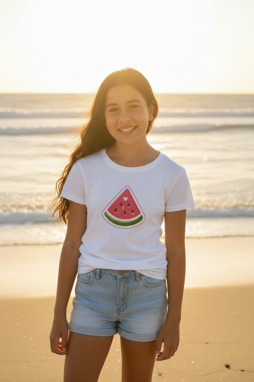 Kids Watermelon Slice T-Shirt with Amore Puppy Back Graphic