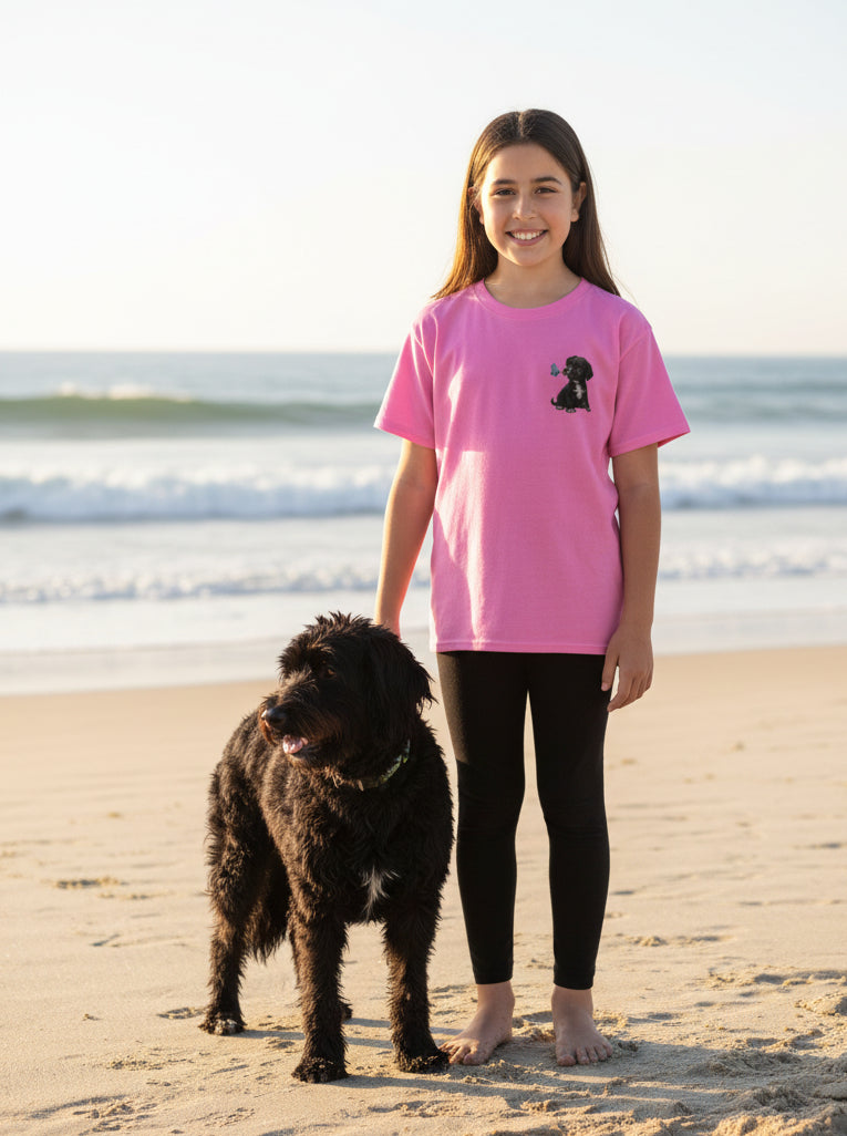 Youth T-Shirt Cute Puppy Front & “Be Happy. Be You.” Back