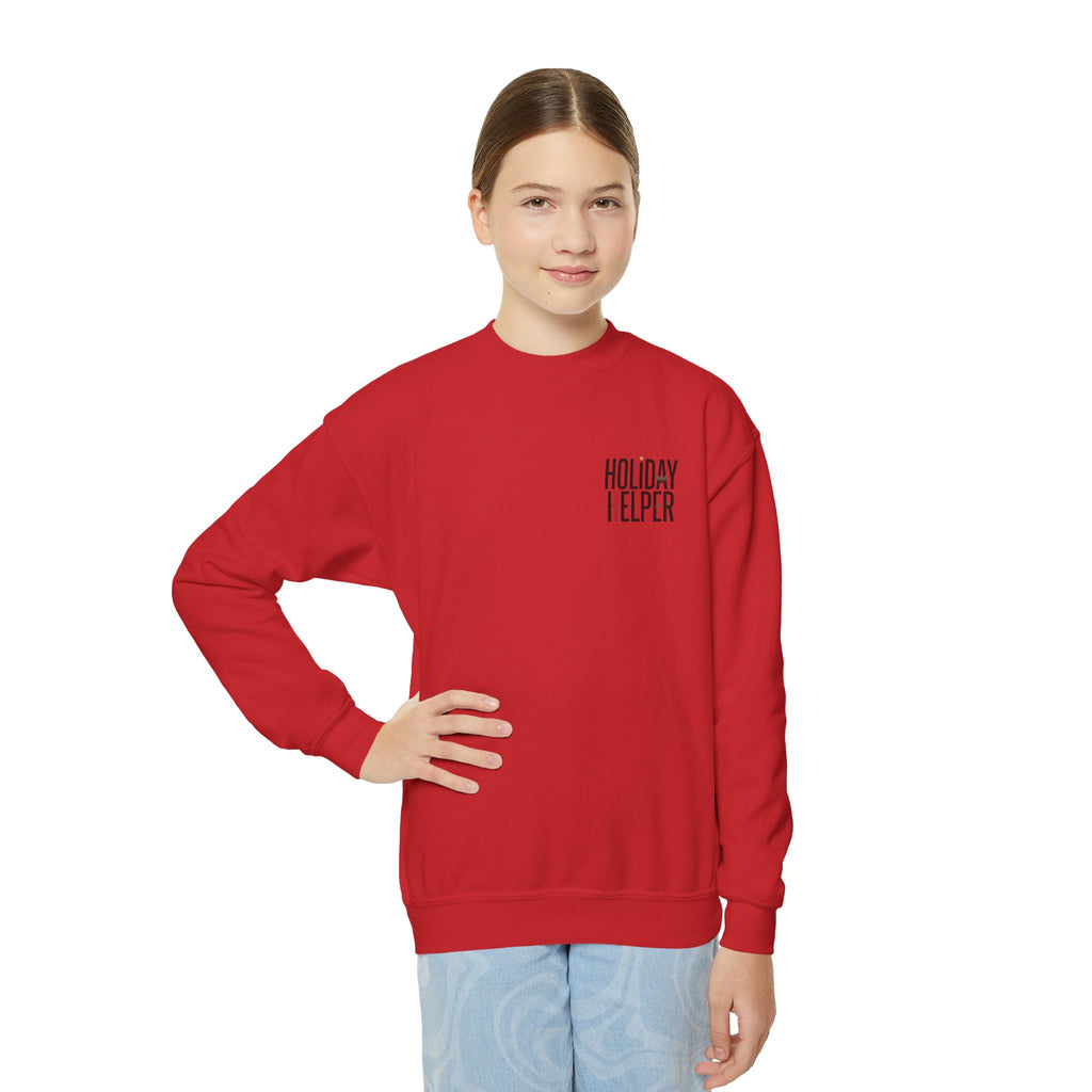 Youth Crewneck Sweatshirt — “Holiday Helper” & “All Elfed Out” Back