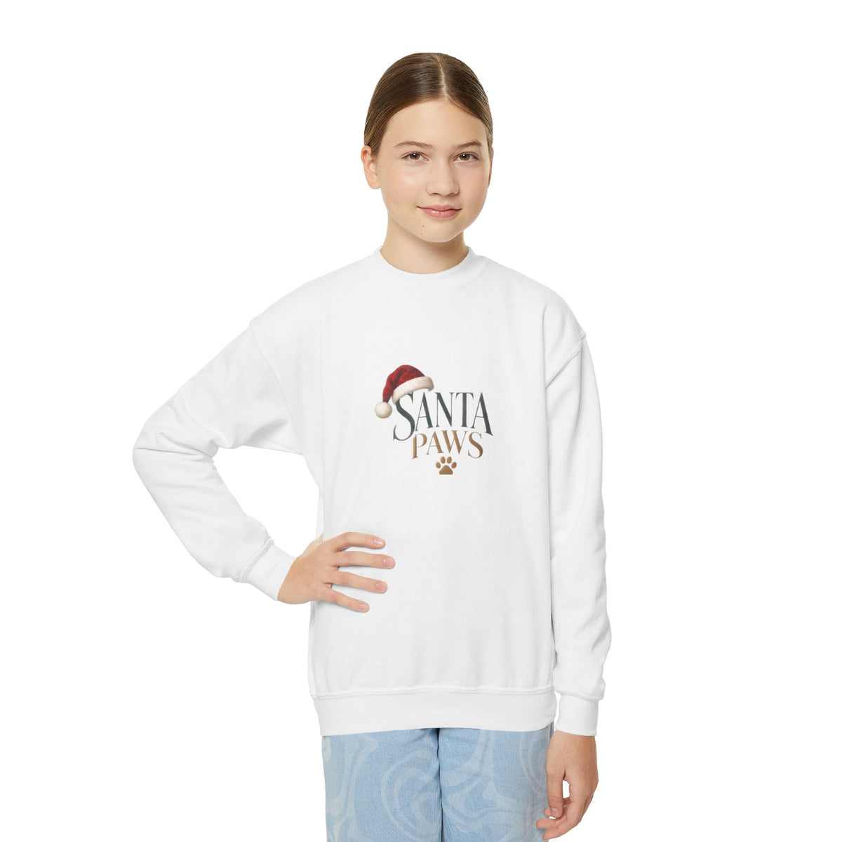 Youth Santa Paws Crewneck Sweatshirt - Dog Lover Design