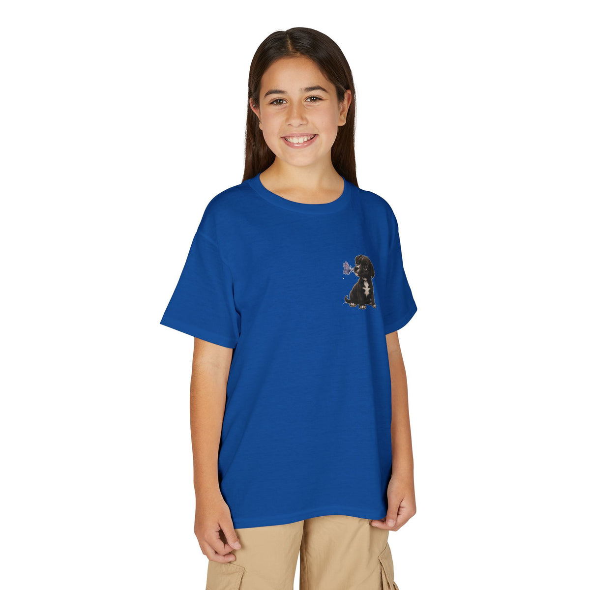 Youth T-Shirt Cute Puppy Front & “Be Happy. Be You.” Back