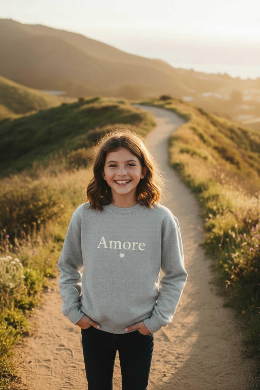 Amore Youth Crewneck Sweatshirt Heart Paw Graphic