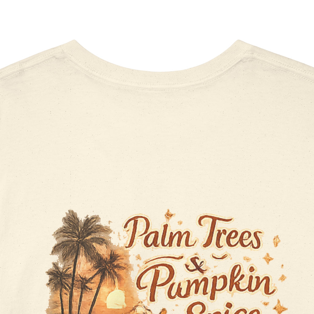 Women's Amore Halloween Icon Palm Trees & Pumpkin Spice Graphic T-Shirt