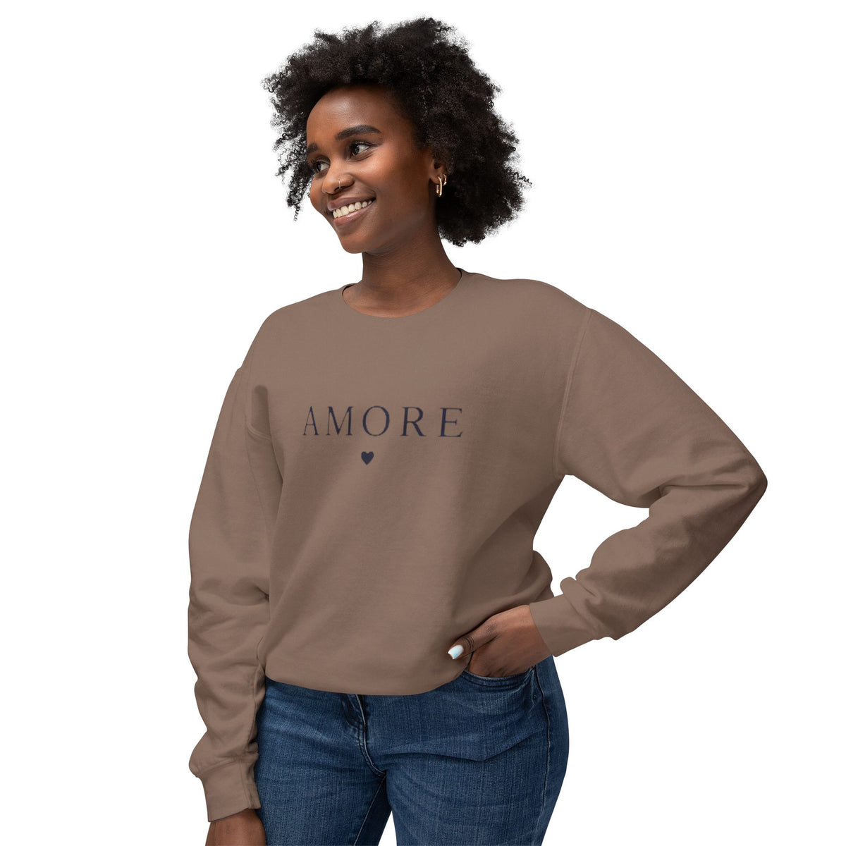 Amore Heart Lightweight Crewneck Sweatshirt Pullover