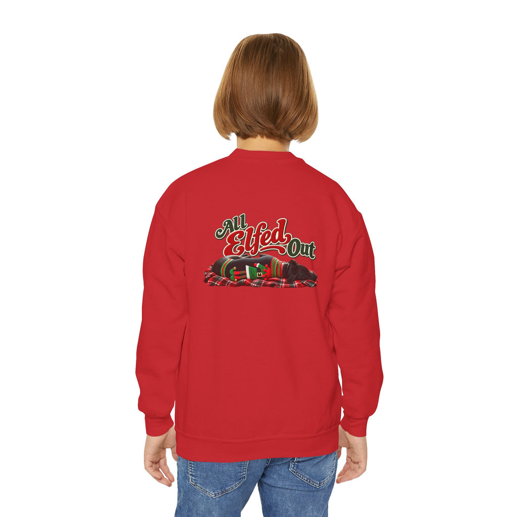 Youth Crewneck Sweatshirt — “Holiday Helper” & “All Elfed Out” Back