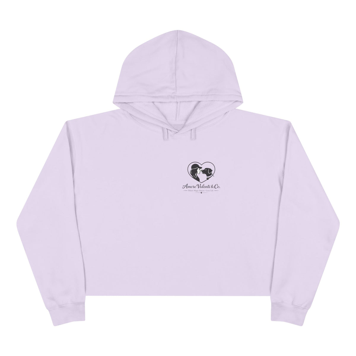 Adult Crop Hoodie Amore Valenti & Co Logo Dog Heart Silhouette