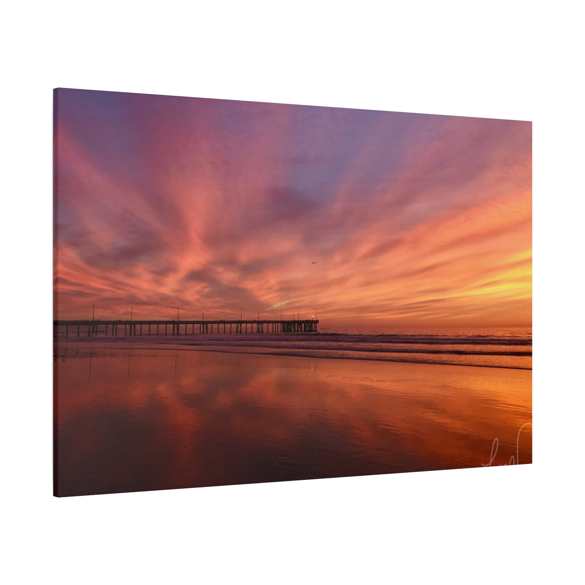 Sunset Pier Reflection Canvas Art - Matte Stretched Wall Decor