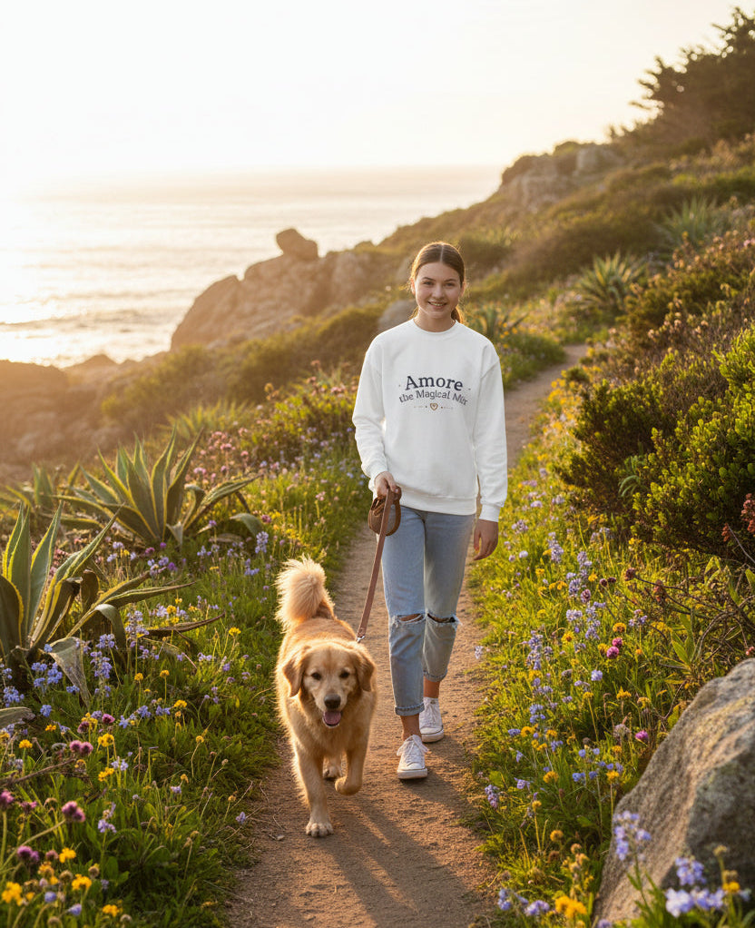 Youth  Amore the Magical Mix Crewneck Sweatshirt Puppy Heart Logo
