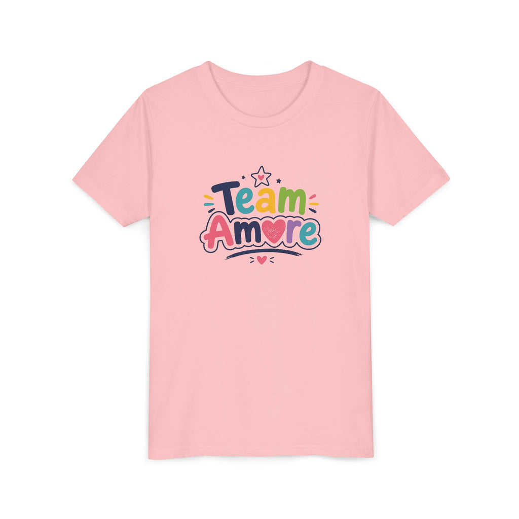 Youth Colorful "Team Amore" with Heart & Puppy Graphic T-Shirt
