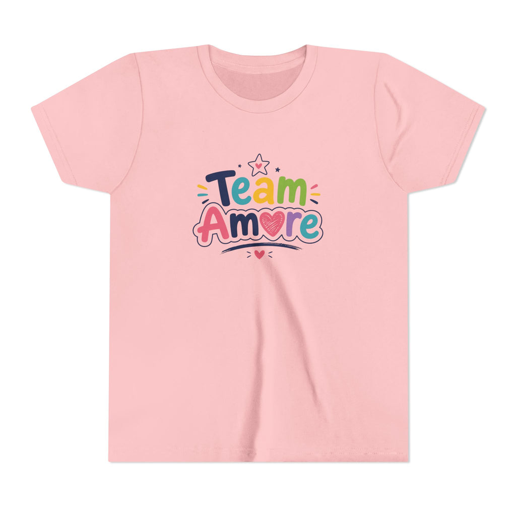 Youth Colorful "Team Amore" with Heart & Puppy Graphic T-Shirt