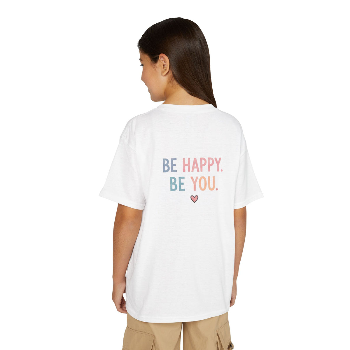 Youth T-Shirt Cute Puppy Front & “Be Happy. Be You.” Back