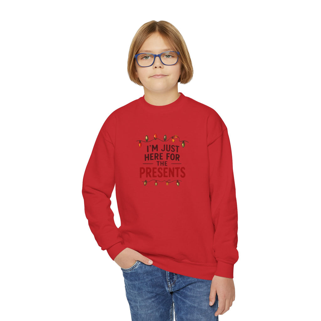 Youth Sweatshirt - "I’m Just Here for the Presents" Christmas Crewneck