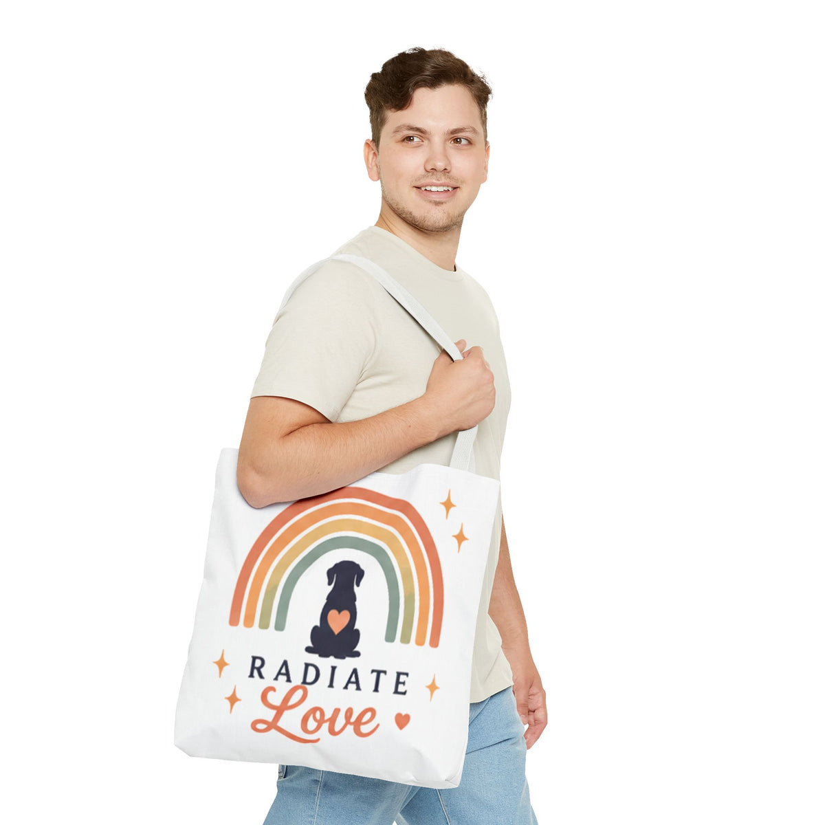 Radiate Love Dog Rainbow Tote Bag
