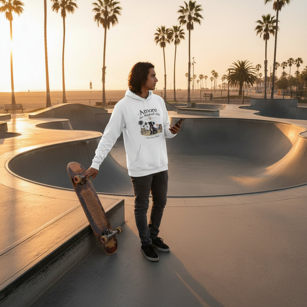 Unisex Adult Hooded Long Sleeve Tee Amore the Magical Mix Venice Beach Graphic