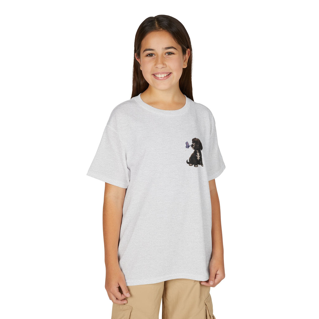 Youth T-Shirt Cute Puppy Front & “Be Happy. Be You.” Back